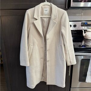 Abercrombie & Fitch Wool Blend Dad Coat Cream Trench Coat Size S